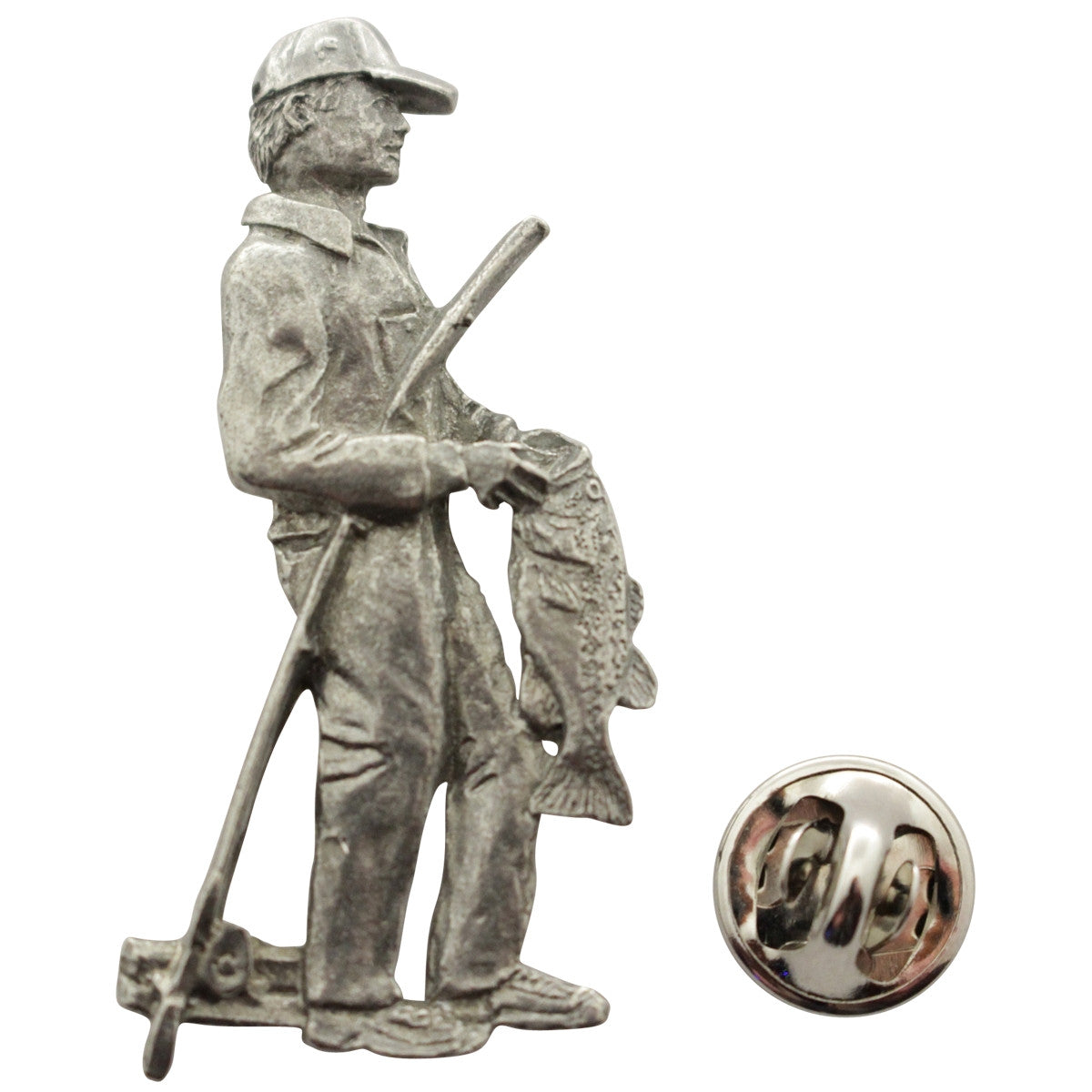 Bass Fisherman Pin ~ Antiqued Pewter ~ Lapel Pin ~ Sarah's Treats & Treasures